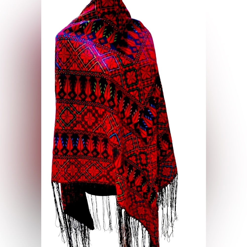 Handcrafted Palestinian Tatreez shawl embroidered